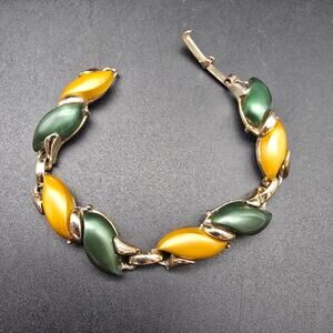 Yellow Green Thermoset Plastic Bracelet Vintage Silver Tone Jewelry